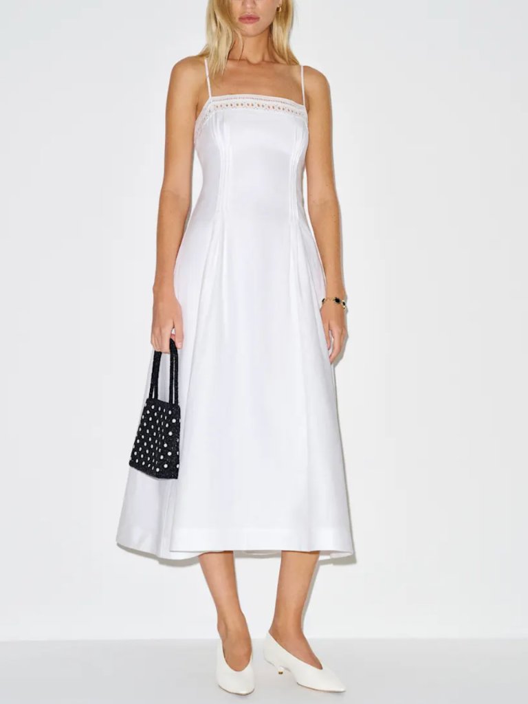 Reformation Pomona Linen Midi Dress Sz4 White Lace Trim French Party